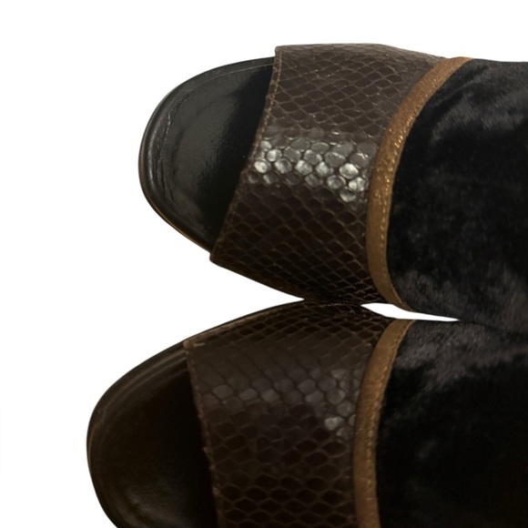 Dries Van Noten Leather Snakeskin Colorblock Gold Glitter Heels - Picture 4 of 9